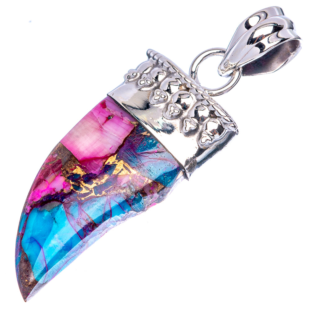Kingman Pink Dahlia Turquoise Pendant 1 7/8" (925 Sterling Silver) P42735
