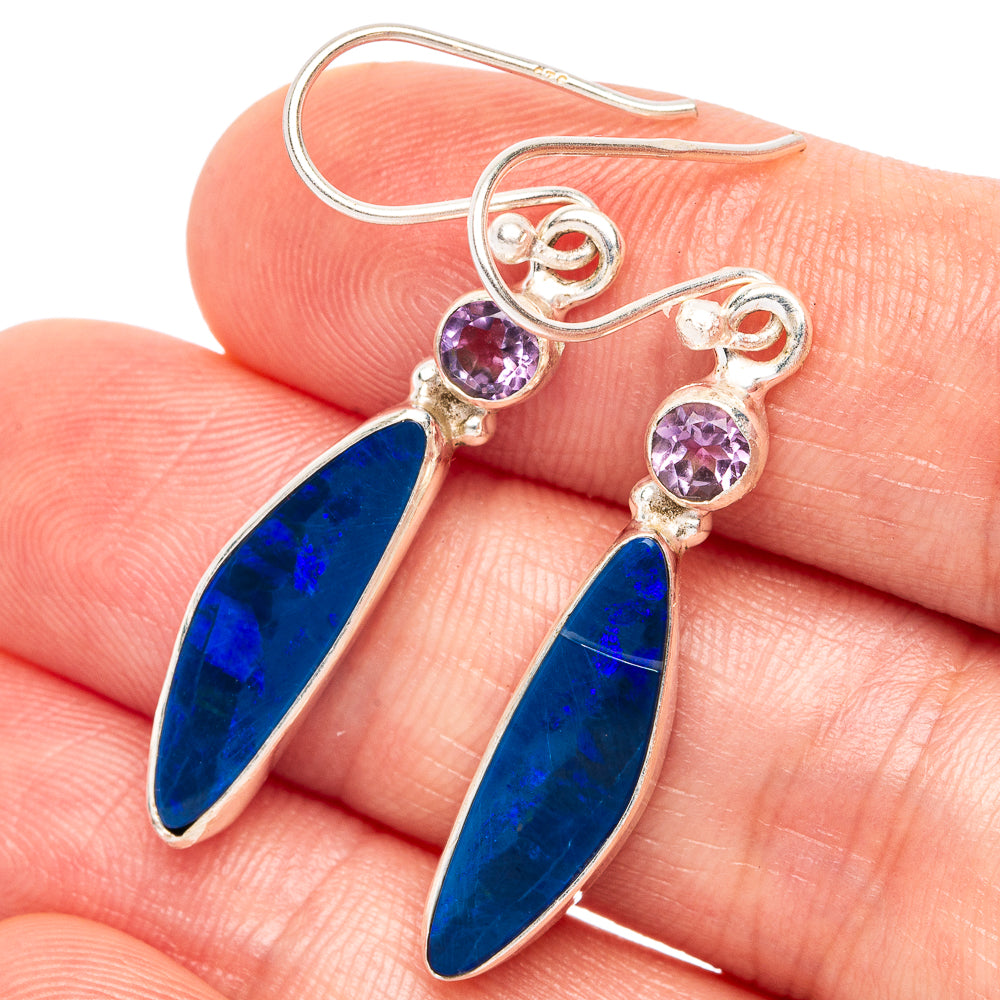 Rare Doublet Opal, Amethyst Earrings 1 5/8" (925 Sterling Silver) E2535