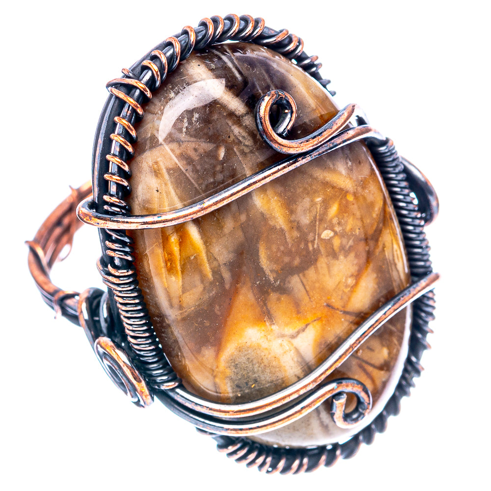 Petrified Palm Root Wire Wrap Ring Size 7.5 (Oxidized Copper)