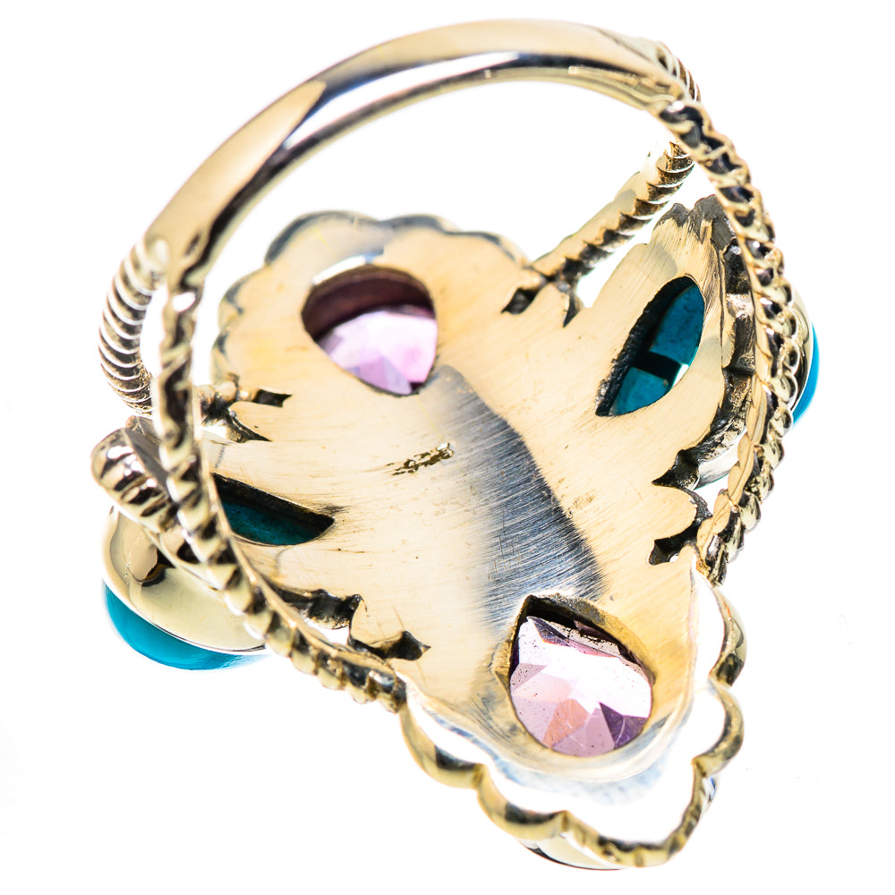 Anasilvercos Large Faceted Amethyst, Sleeping Beauty Turquoise Ring Size 7.25 (925 Sterling Silver)