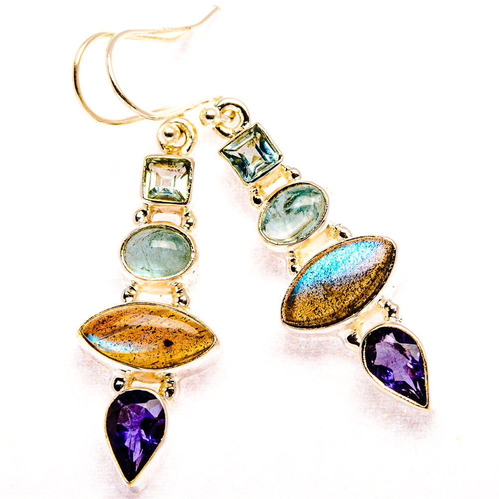 Labradorite, Tanzanite, Aquamarine, Blue Topaz 925 Sterling Silver Earrings 1 3/4" (925 Sterling Silver) EARR431932