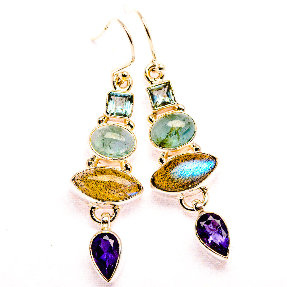 Labradorite, Tanzanite, Aquamarine, Blue Topaz Earrings 2" (925 Sterling Silver) EARR431882