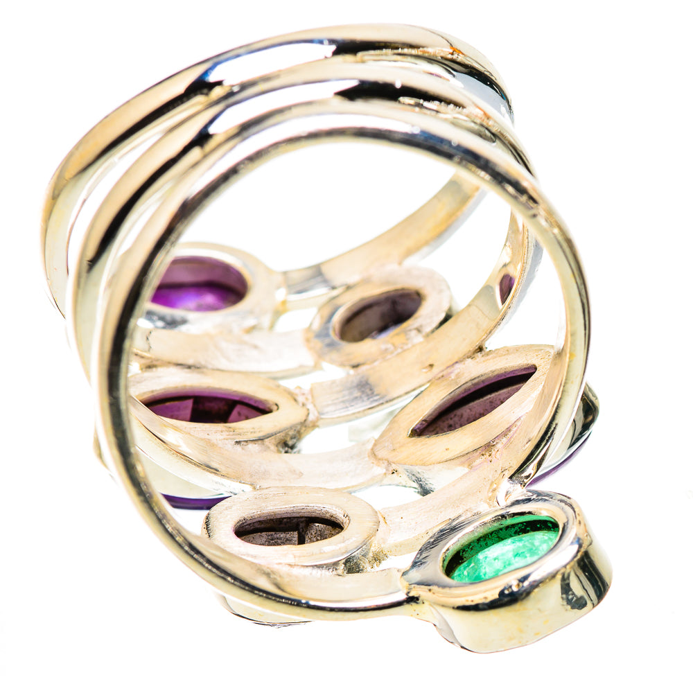 Anasilvercos Purple Copper Composite Turquoise, Amethyst, Tanzanite, Emerald Ring Size 8.25 (925 Sterling Silver)
