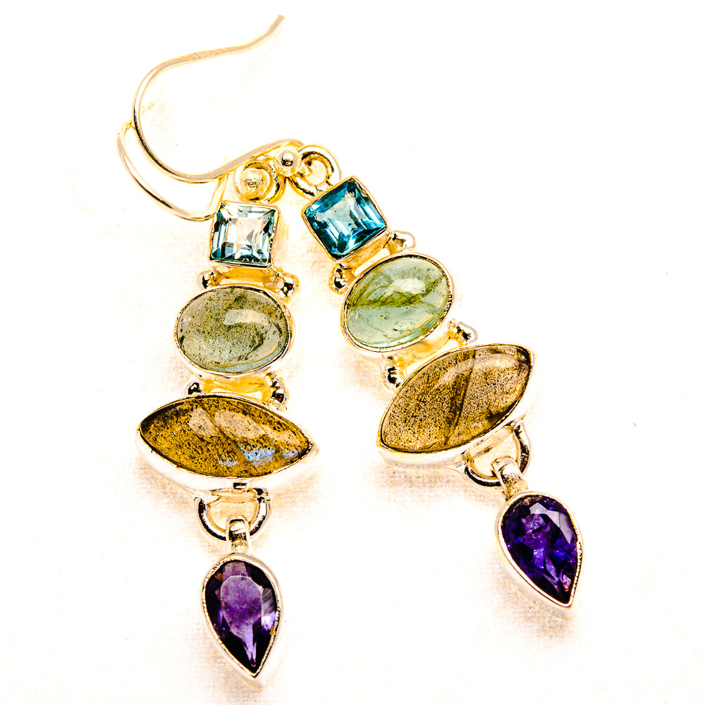 Labradorite, Tanzanite, Aquamarine, Blue Topaz Earrings 1 7/8" (925 Sterling Silver) EARR431880