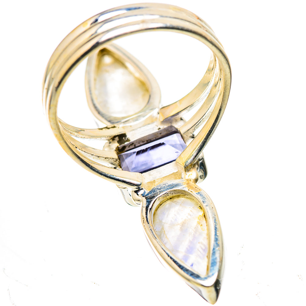 Large Faceted Tanzanite, Rainbow Moonstone Ring Size 7.5 (925 Sterling Silver) RING136069