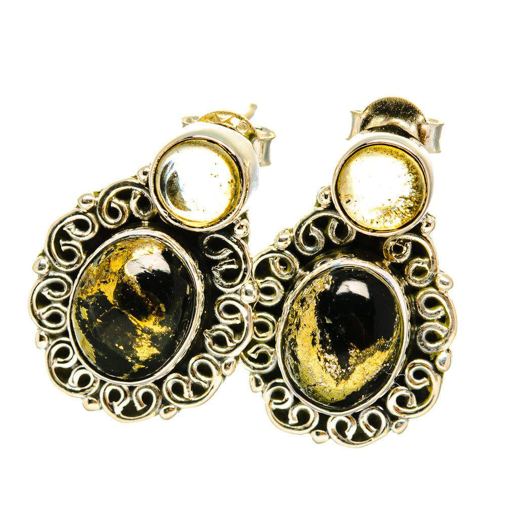 Pyrite In Black Onyx Earrings handcrafted by Anasilvercos - EARR418751