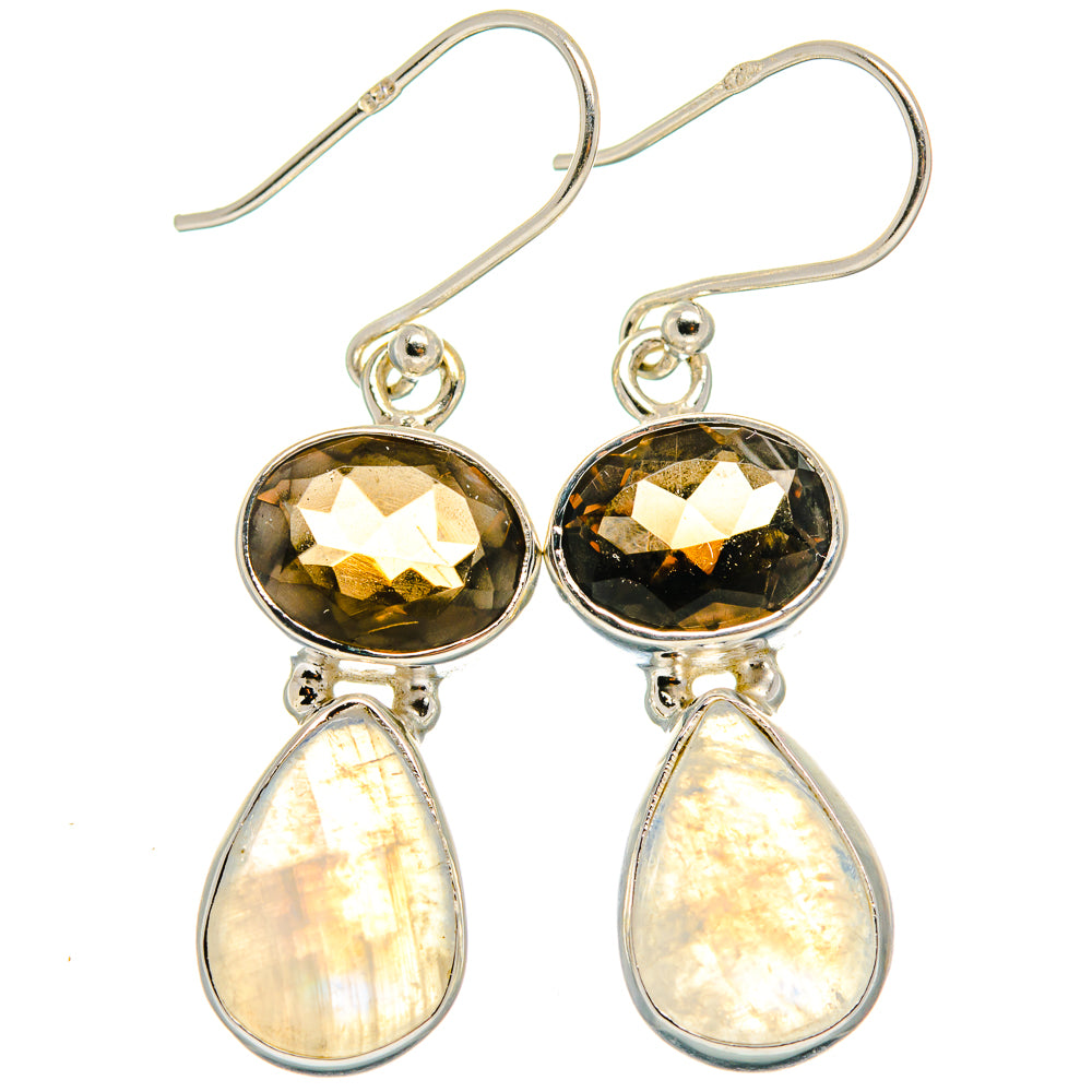 Rainbow Moonstone, Smoky Quartz Earrings handcrafted by Anasilvercos - EARR424687