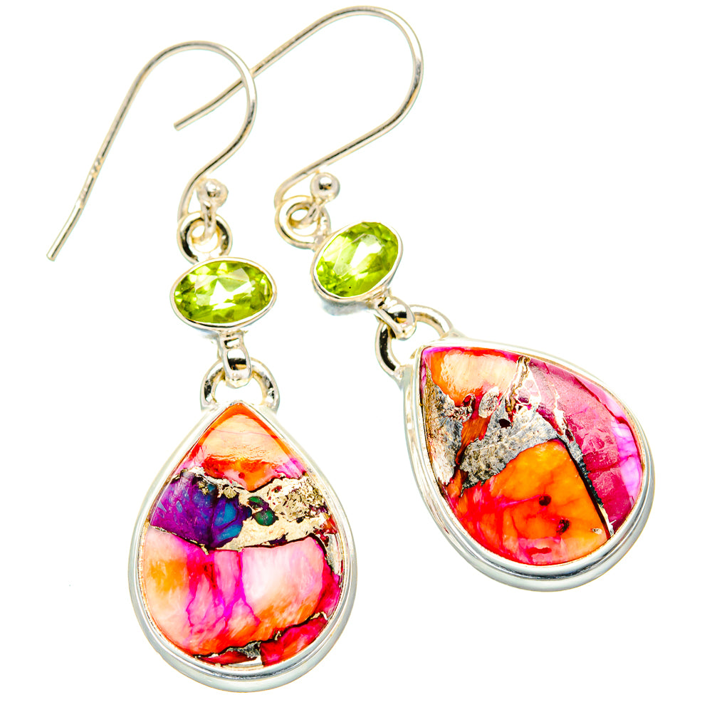 Kingman Pink Dahlia Turquoise Earrings handcrafted by Anasilvercos - EARR430203 - Photo 2