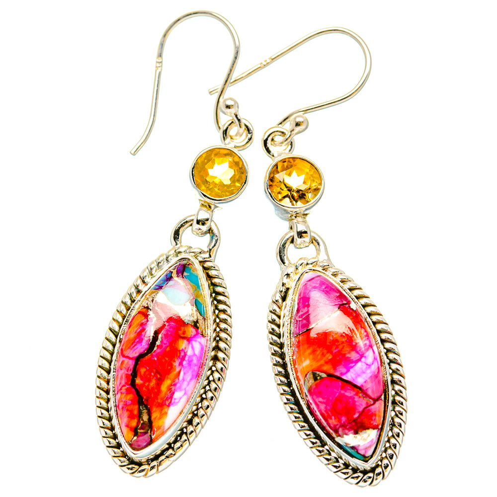 Kingman Pink Dahlia Turquoise Earrings handcrafted by Anasilvercos - EARR430218 - Photo 2