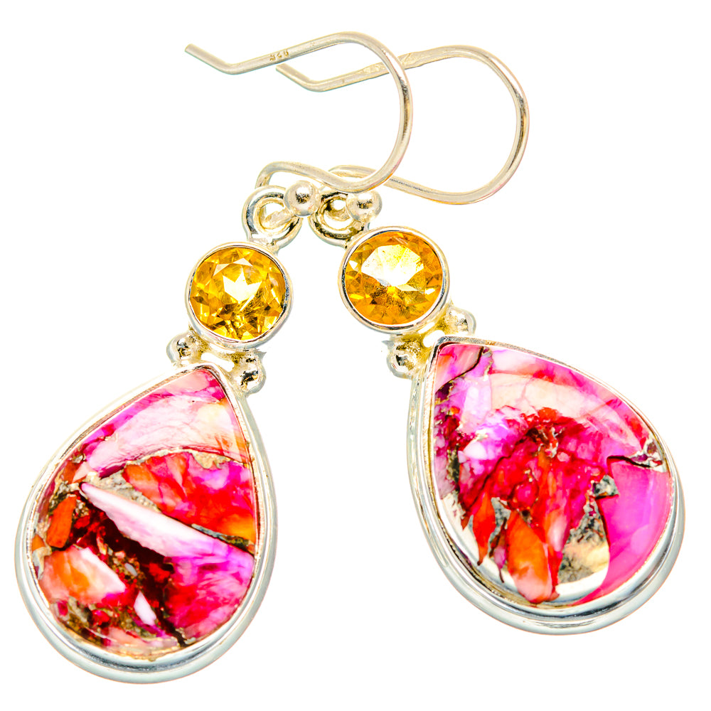 Kingman Pink Dahlia Turquoise Earrings handcrafted by Anasilvercos - EARR430276 - Photo 2