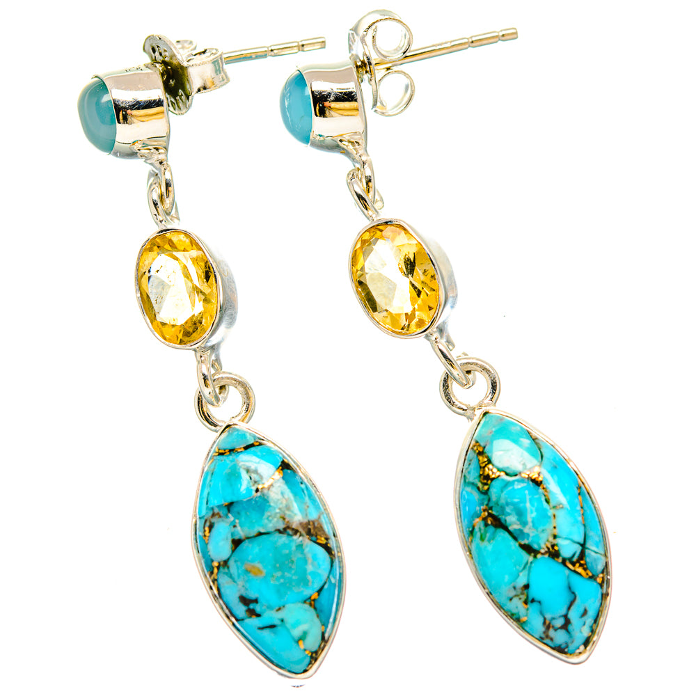 Blue Copper Composite Turquoise, Citrine, Aqua Chalcedony Earrings handcrafted by Anasilvercos - EARR431441 - Photo 2