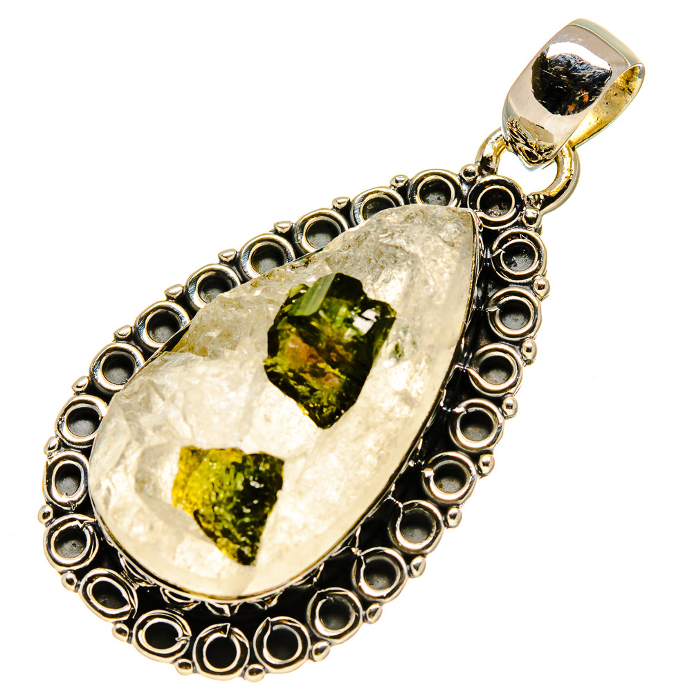 Green Tourmaline In Quartz Pendants handcrafted by Anasilvercos - PD756544