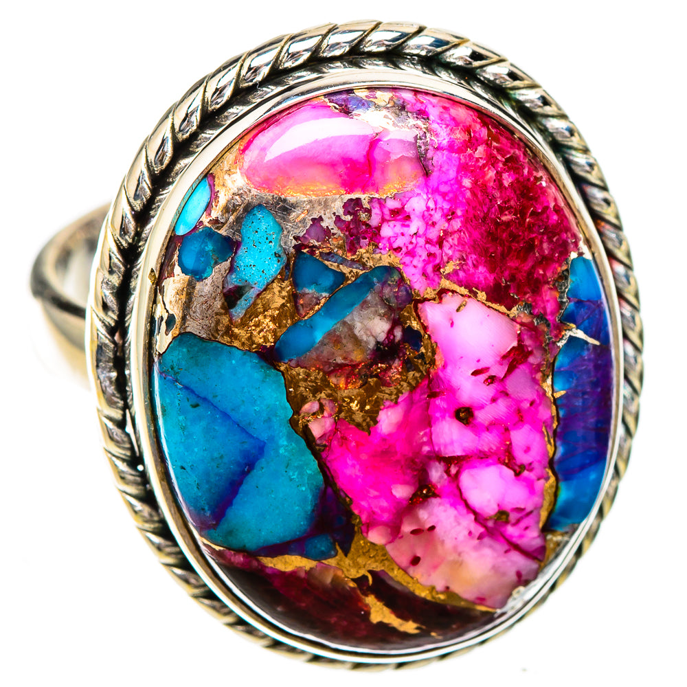 Kingman Pink Dahlia Turquoise Rings handcrafted by Anasilvercos - RING125789 - Photo 2
