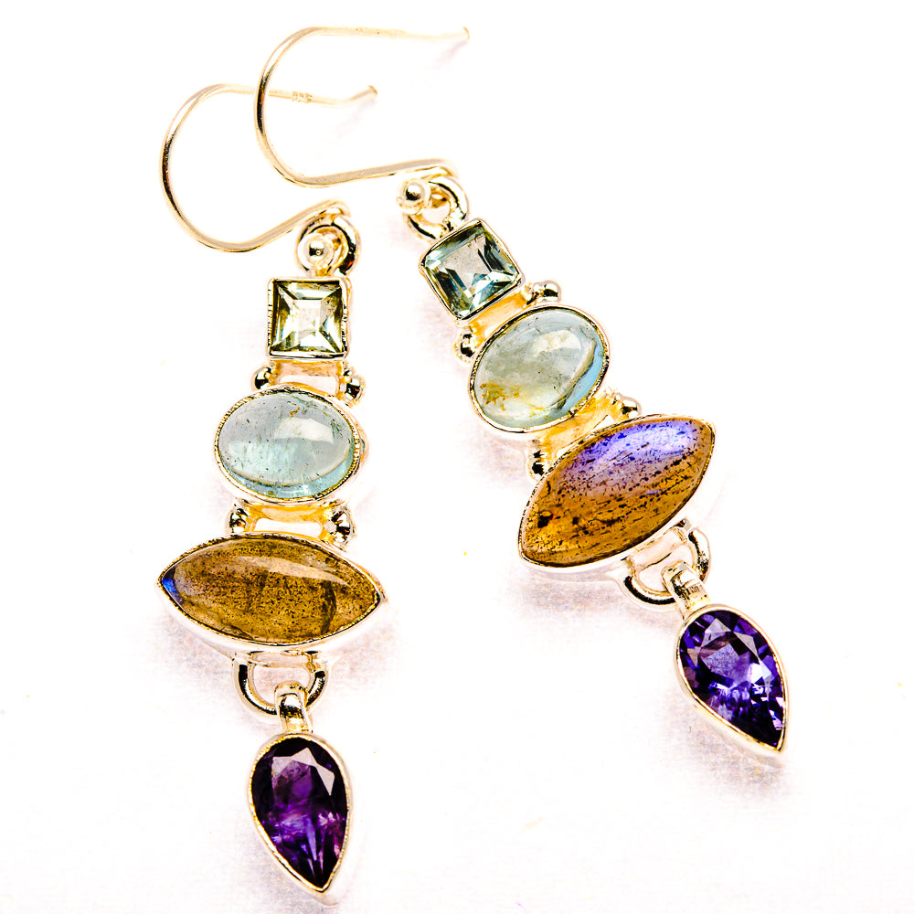 Labradorite, Tanzanite, Aquamarine, Blue Topaz 925 Sterling Silver Earrings 1 7/8" (925 Sterling Silver) EARR431929