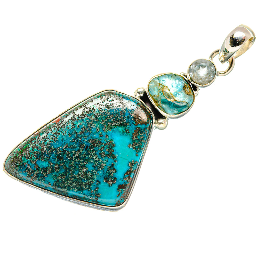 Tibetan Turquoise, Apatite, White Quartz Pendant 2 1/4" (925 Sterling Silver) PD36375