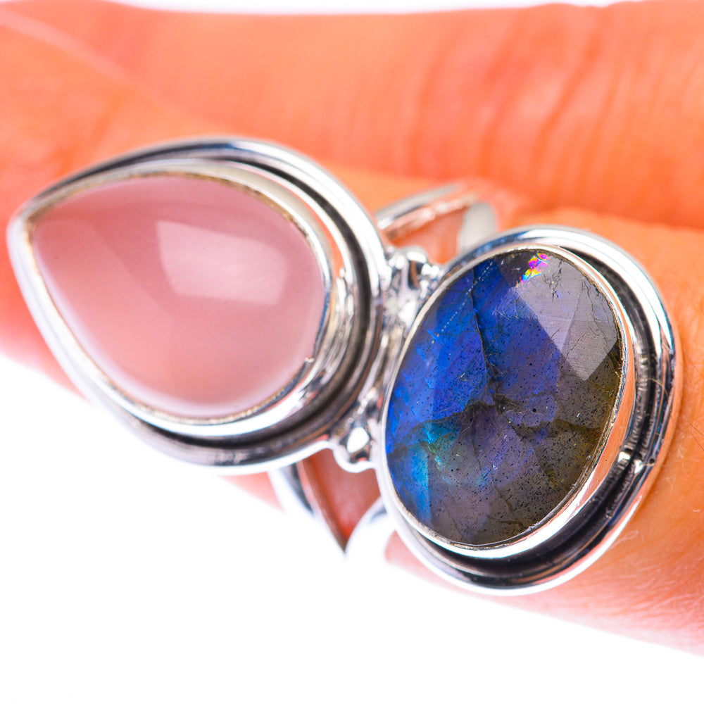Large Rose Quartz, Labradorite Ring Size 7.25 (925 Sterling Silver) RING139975