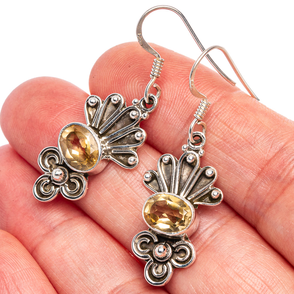 Faceted Citrine Earrings 1 5/8" (925 Sterling Silver) E433394