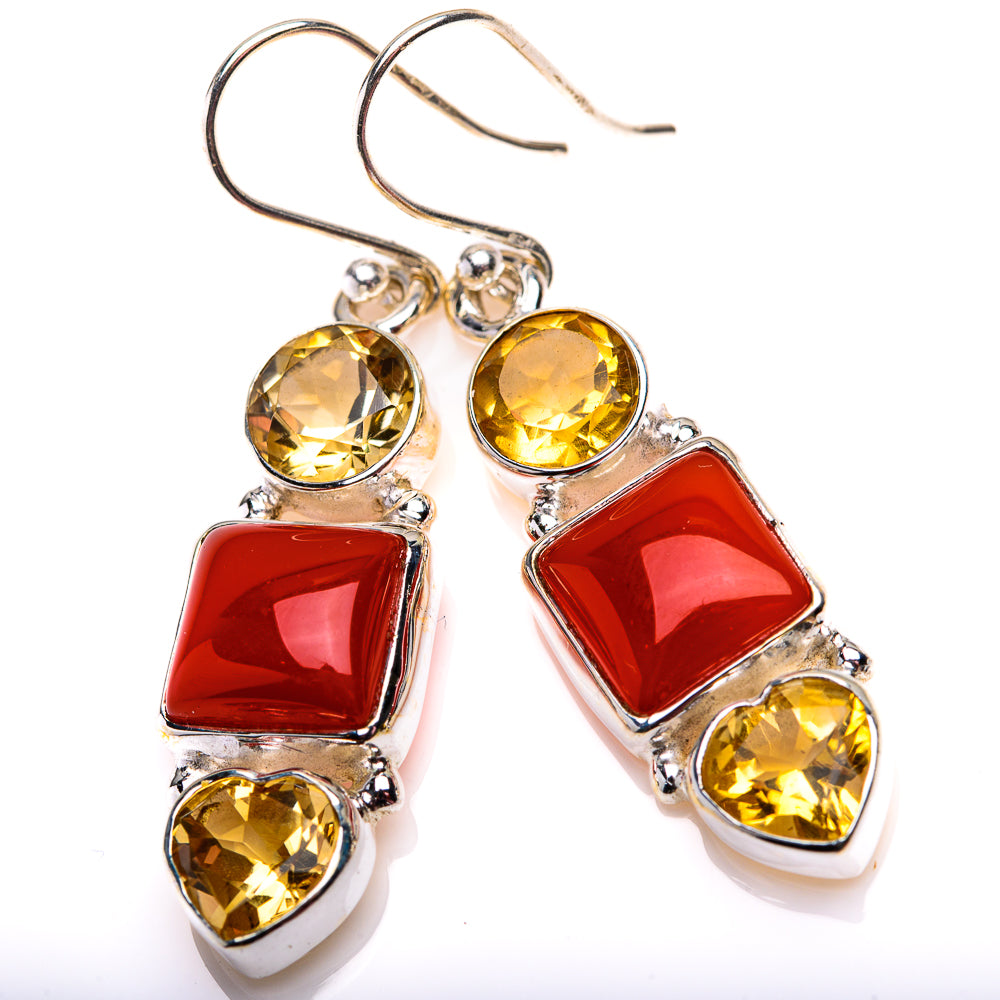 Carnelian, Citrine Earrings 1 5/8" (925 Sterling Silver) EARR432181