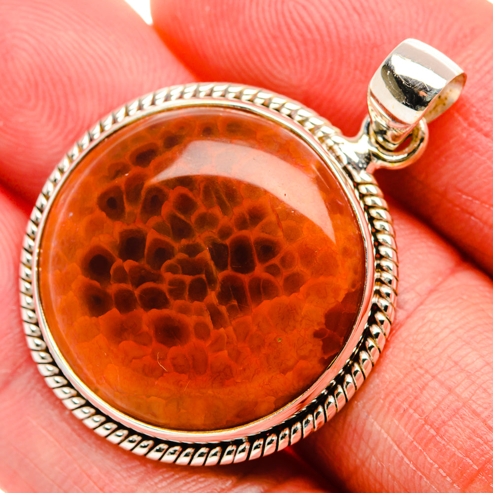 Fire Crab Agate Pendant 1 5/8" (925 Sterling Silver) PD38035