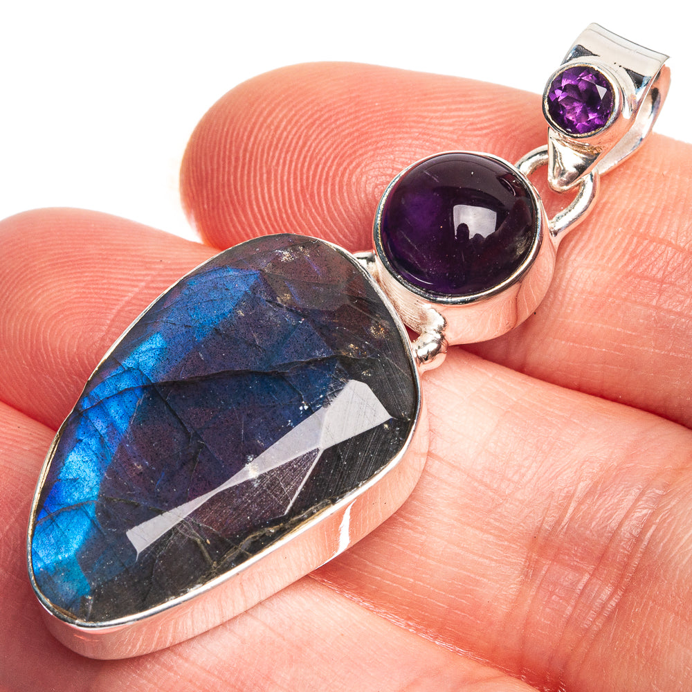 Labradorite, Amethyst 925 Sterling Silver Pendant 1 7/8"