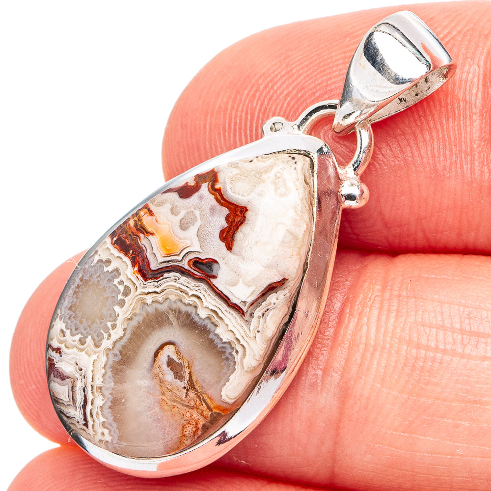 Laguna Lace Agate Pendant 1 3/8" (.925 Sterling Silver)