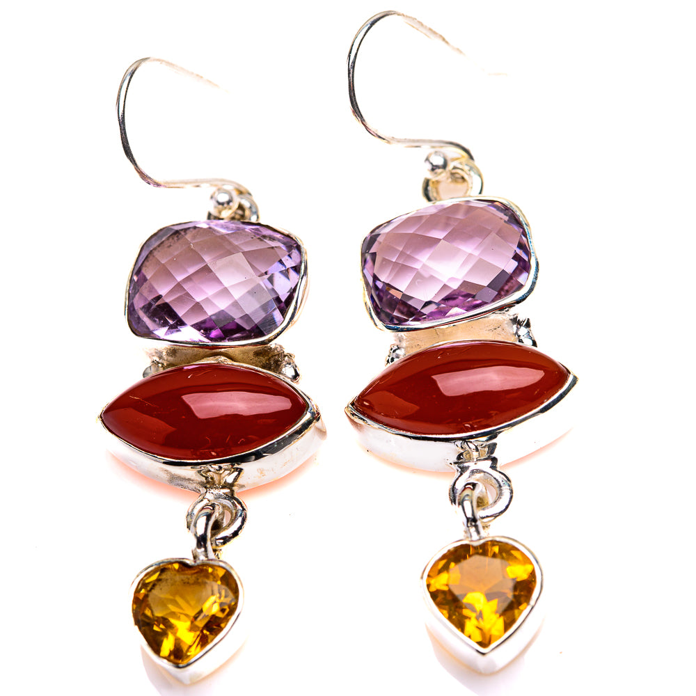 Amethyst, Carnelian, Citrine Earrings 1 7/8" (925 Sterling Silver) EARR432146