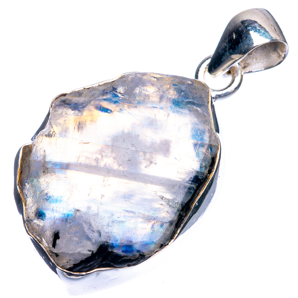 Raw Rainbow Moonstone Pendant 1 1/2" (925 Sterling Silver) P39317