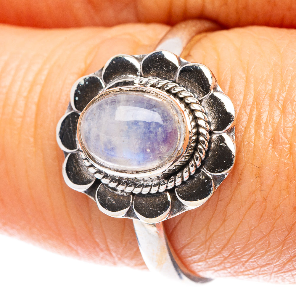 Rainbow Moonstone Dainty Ring Size 7.75 (925 Sterling Silver) R5733