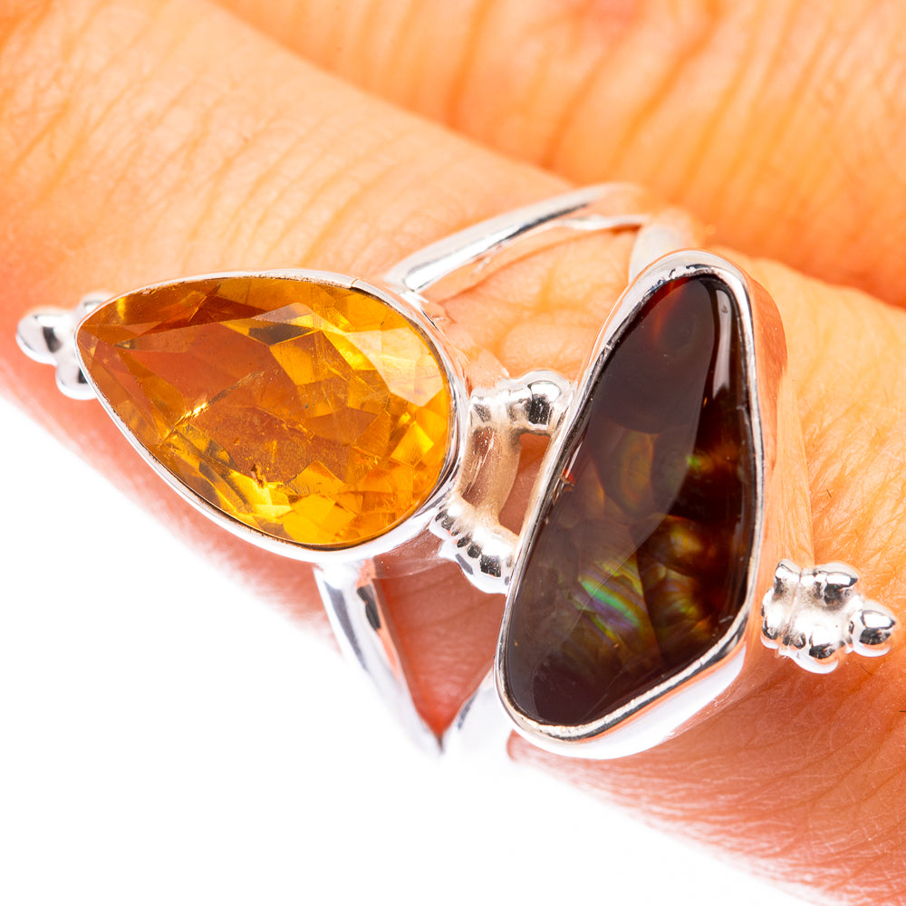 Mexican Fire Agate, Citrine Ring Size 7.75 (925 Sterling Silver) R141561