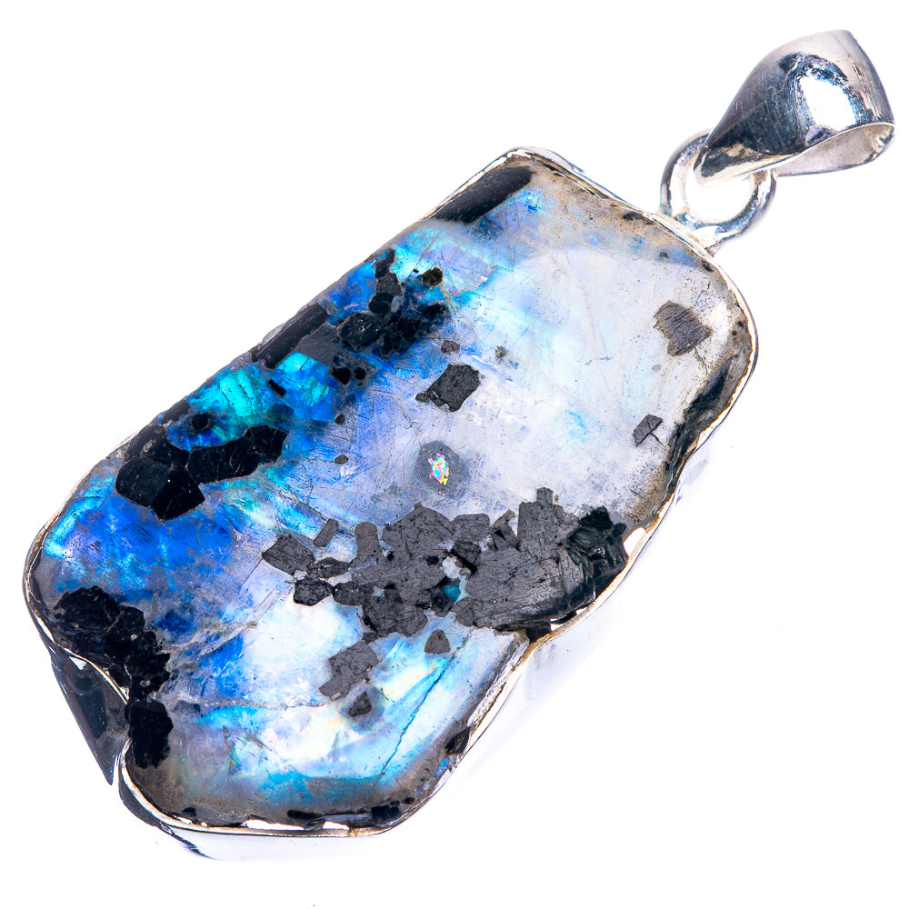 Raw Rainbow Moonstone Pendant 1 7/8" (925 Sterling Silver) P39205
