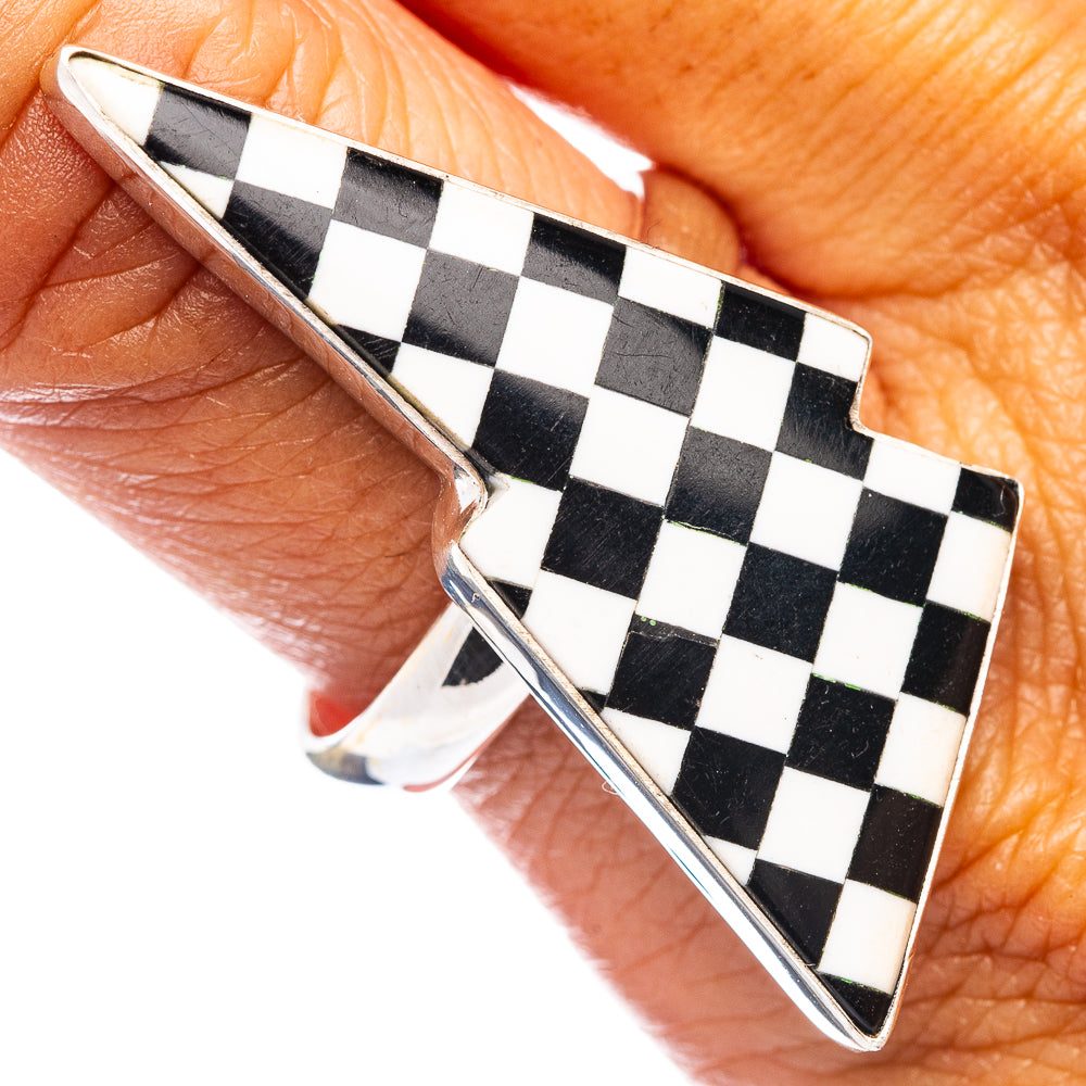 Premium Checkered Onyx Bolt Ring Size 10 (.925 Sterling Silver)