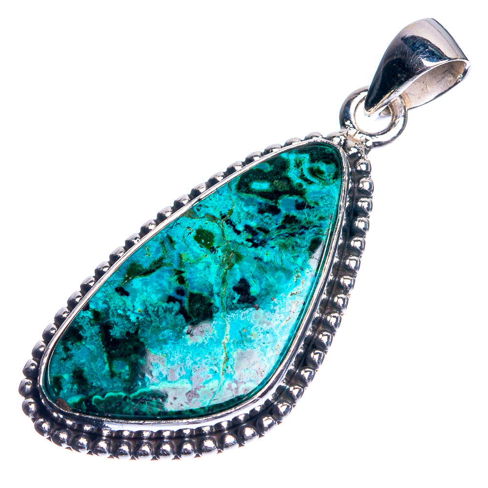 Malachite In Chrysocolla 925 Sterling Silver Pendant 1 5/8"