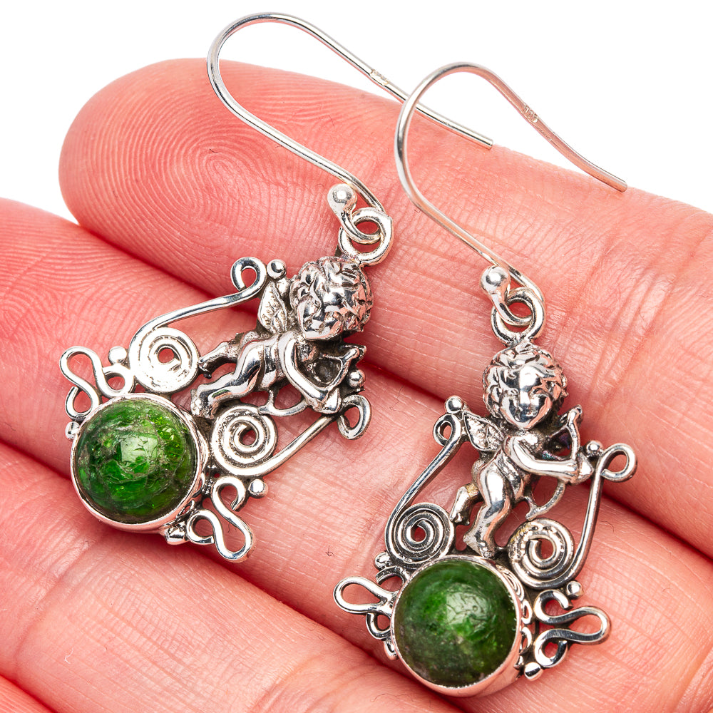 Green Copper Composite Turquoise Earrings 1 5/8" (925 Sterling Silver) E433177