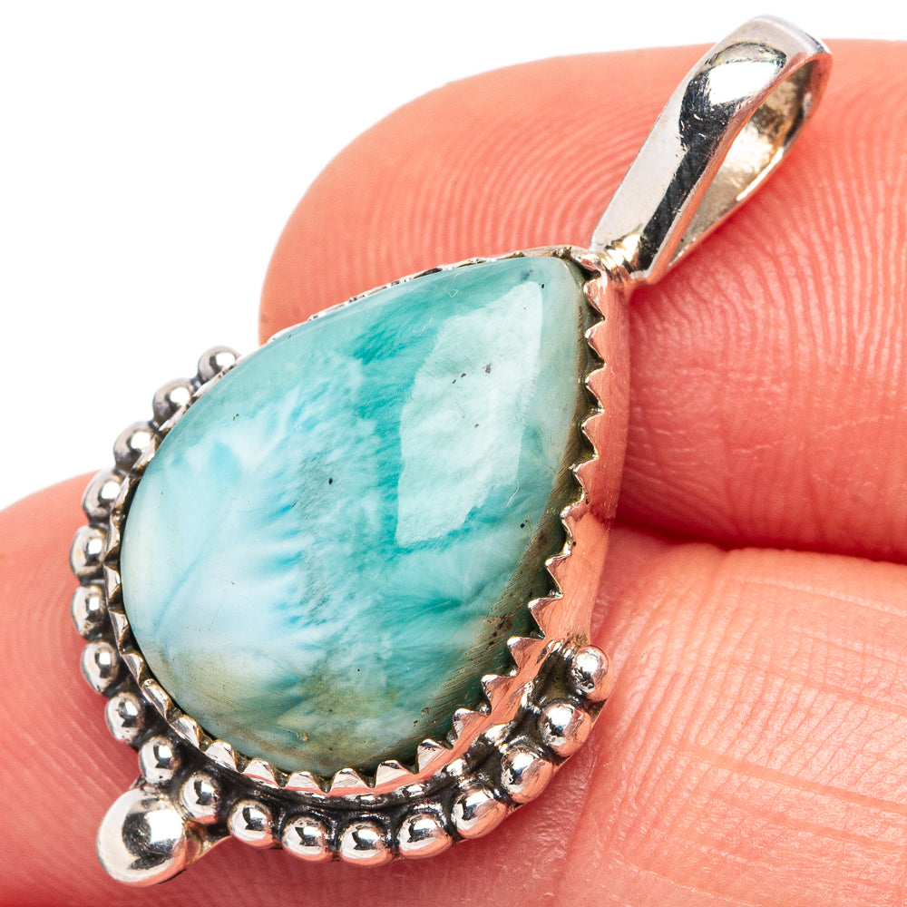 Rare Larimar Pendant 1 1/4" (.925 Sterling Silver)