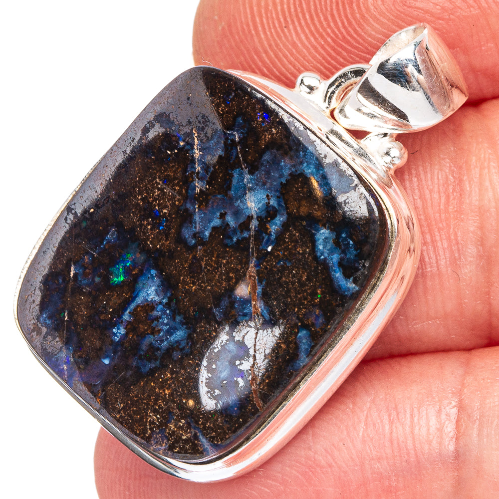 Rare Boulder Opal Pendant 1 1/4" (925 Sterling Silver) P40408