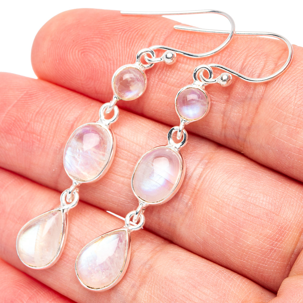 Rainbow Moonstone Earrings 2 1/8" (925 Sterling Silver) E2925