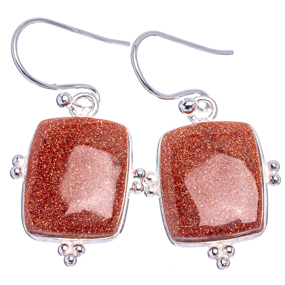 Goldstone Earrings 1 1/4" (.925 Sterling Silver)