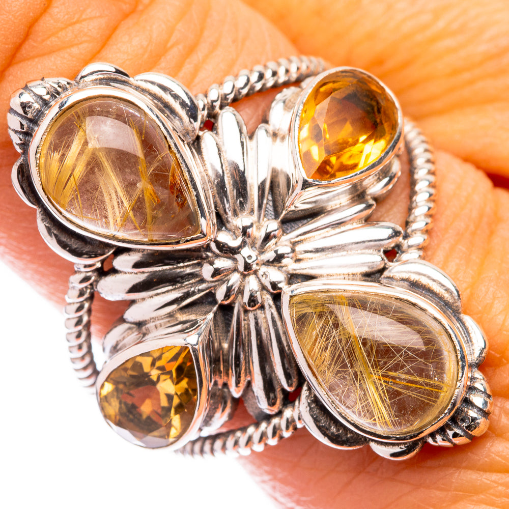 Large Rutilated Quartz, Citrine Ring Size 9.75 (925 Sterling Silver) R141617