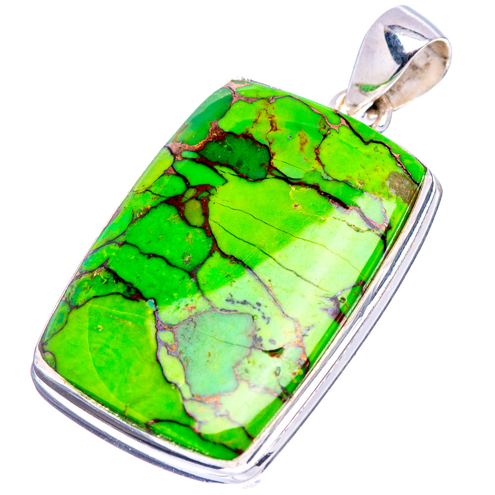 Green Copper Turquoise Pendant 1 1/2" (.925 Sterling Silver)