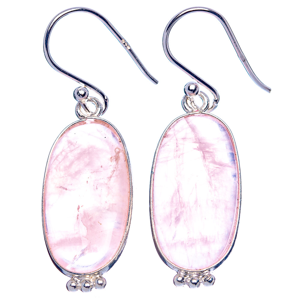 Rose Quartz 925 Sterling Silver Earrings 1 1/2" (925 Sterling Silver) E1965