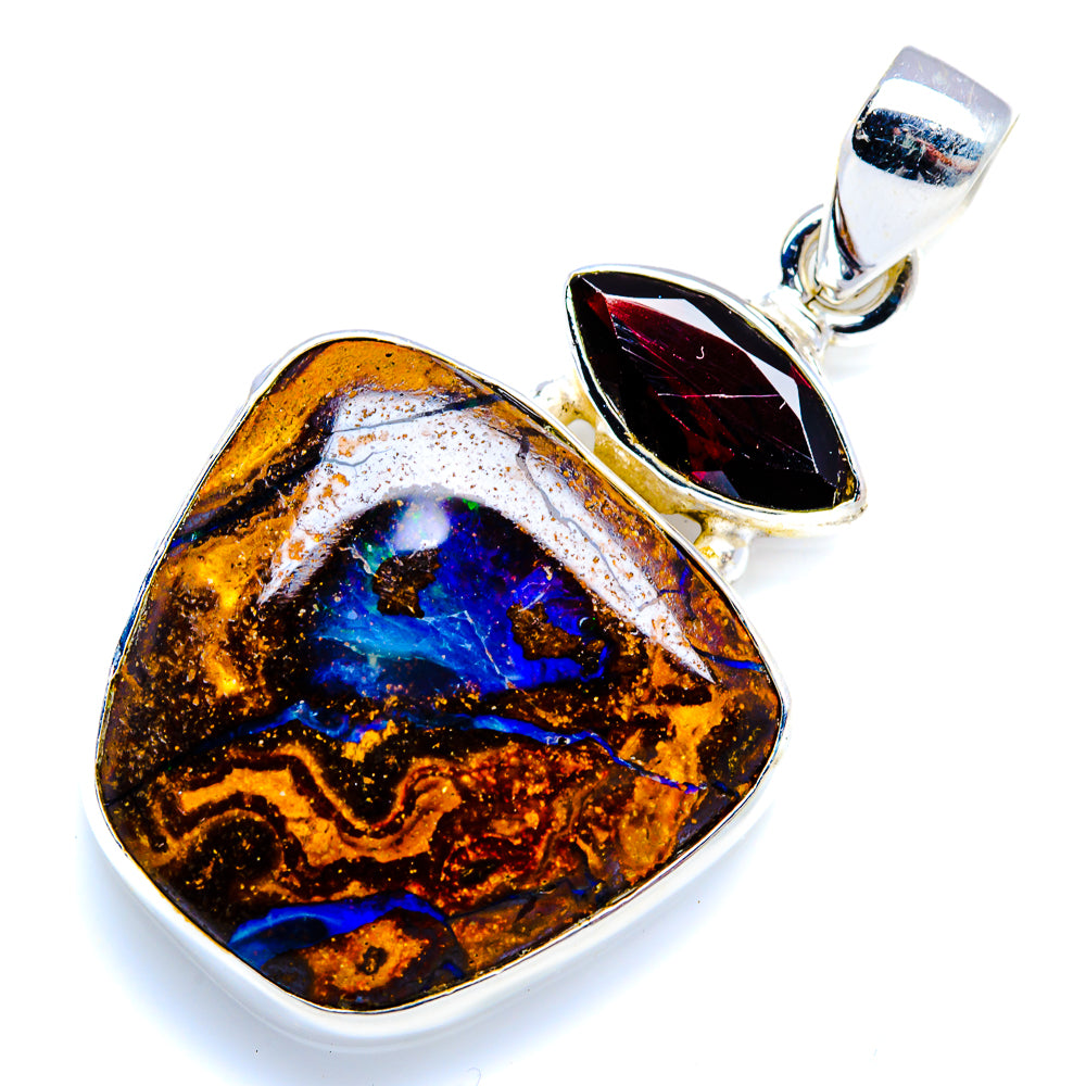 Boulder Opal, Garnet 925 Sterling Silver Pendant 1 3/4" (925 Sterling Silver) PD38297