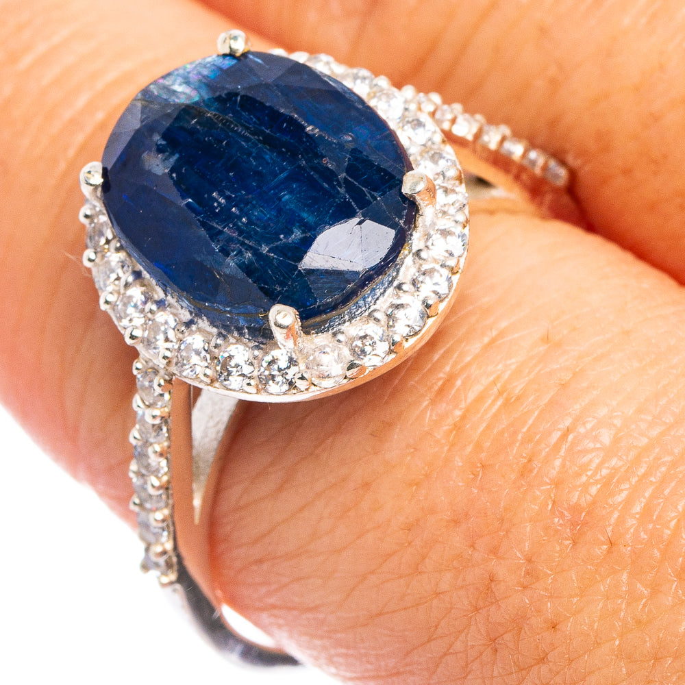 Faceted Kyanite, Cubic Zirconia Ring Size 9 (.925 Sterling Silver)