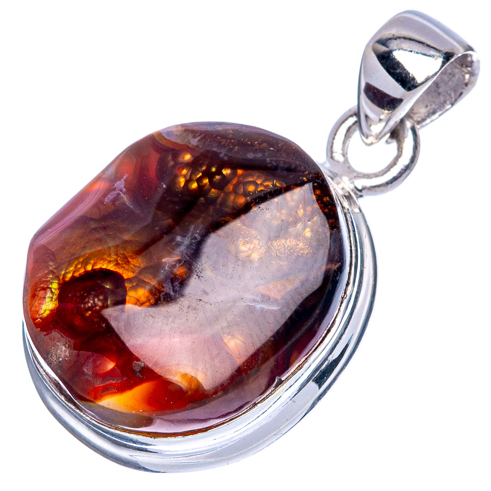 Rare Mexican Fire Agate Pendant 1 1/8" (925 Sterling Silver) P41695