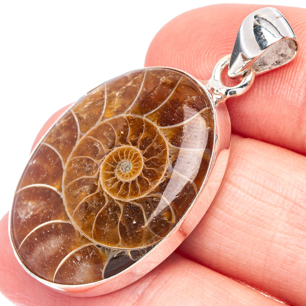 Ammonite Fossil Pendant 1 1/2" (925 Sterling Silver) P44497