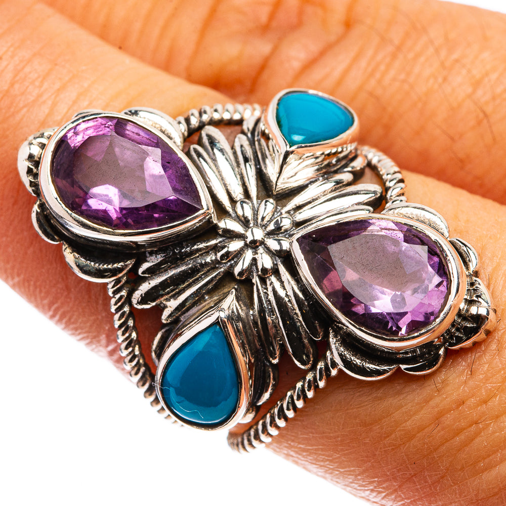 Large Faceted Amethyst, Sleeping Beauty Turquoise Ring Size 7 (925 Sterling Silver) R142916