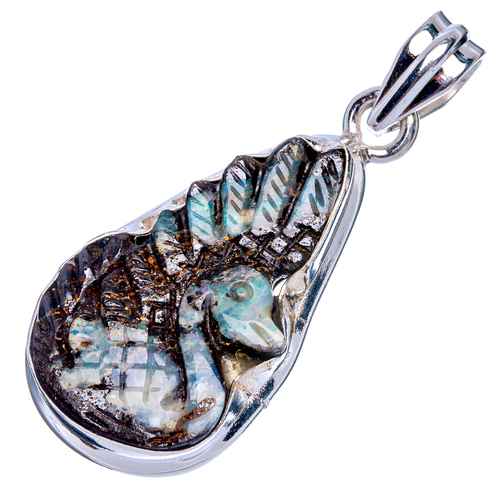 Boulder Opal Swan Pendant 1 5/8" (925 Sterling Silver) P40178