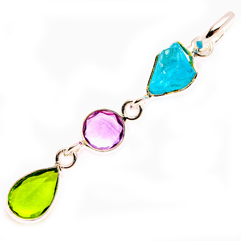 Rough Aquamarine, Amethyst, Peridot Dainty Pendant 1 5/8" (925 Sterling Silver) PD37822