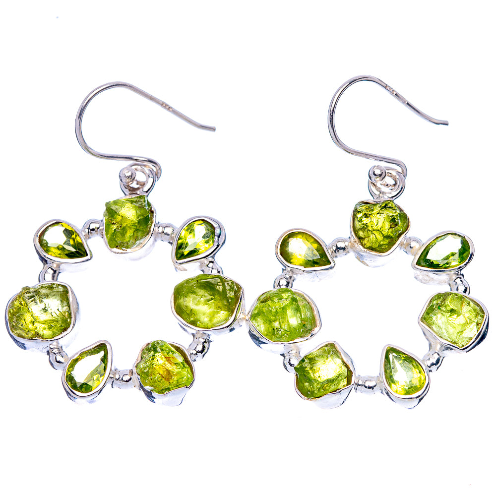 Premium Rough Peridot Earrings 1 5/8" (925 Sterling Silver) E1848