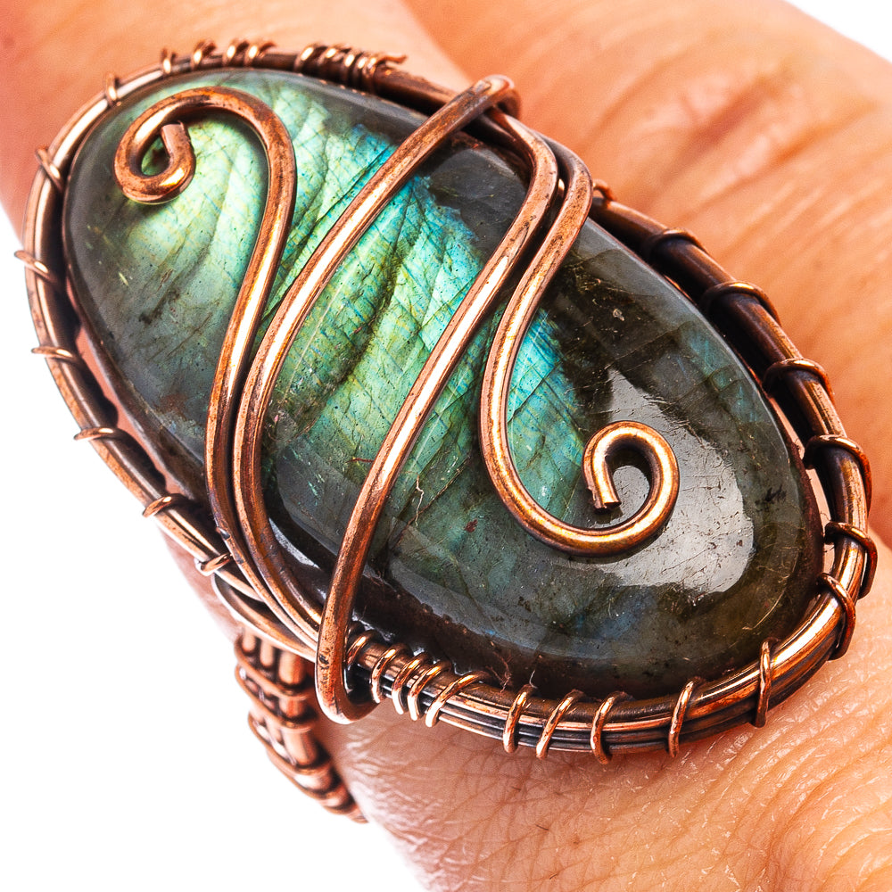 Labradorite Wire Wrap Ring Size 7.5 (Oxidized Copper)