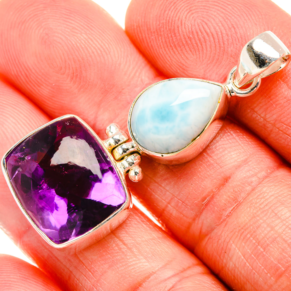 Amethyst, Larimar 925 Sterling Silver Pendant 1 3/4" (925 Sterling Silver) PD38323